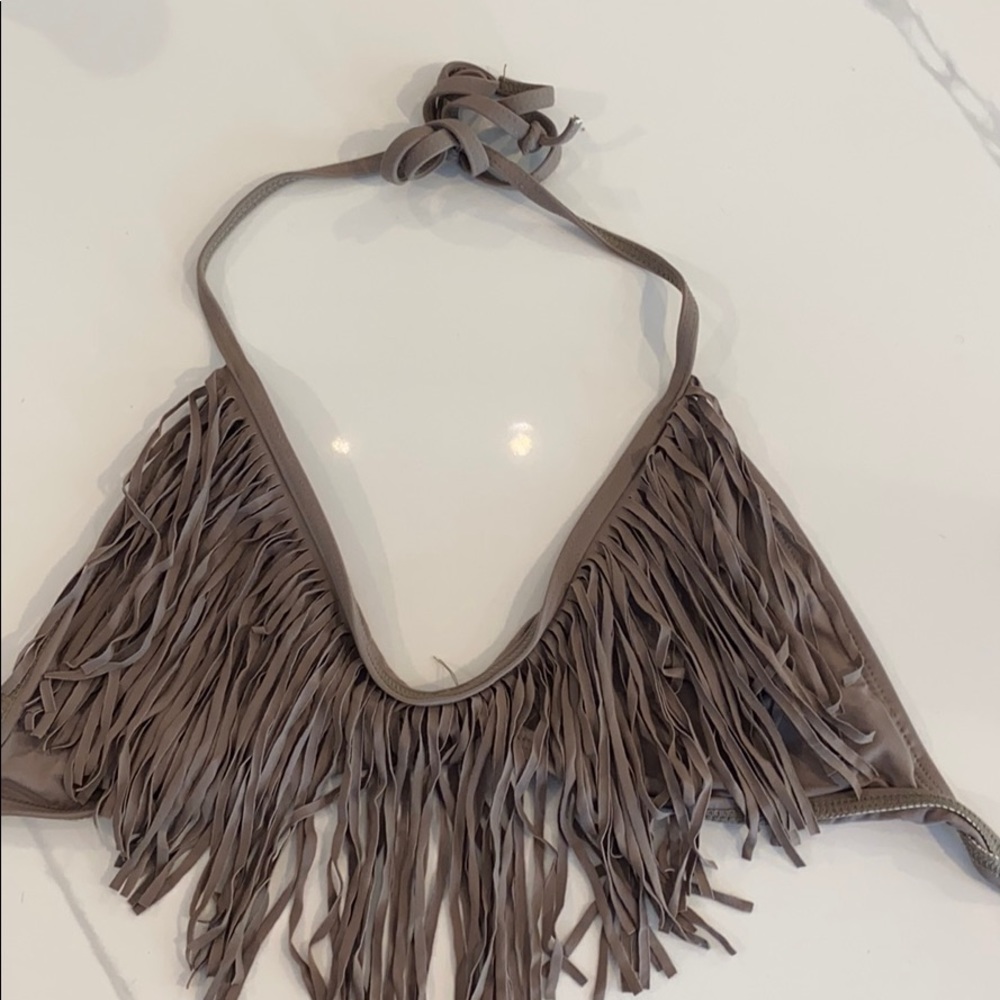 L*space brown fringe bikini top